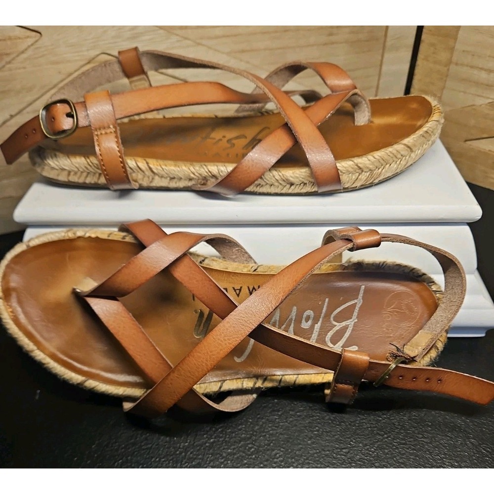 Blowfish Malibu Vegan Leather Brown Strappy Sandals Espadrille Sz 7 CUTE! #685